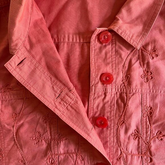 Size XL Linden Hill Coral Floral Embroidered Button Down Jacket - Picture 6 of 7
